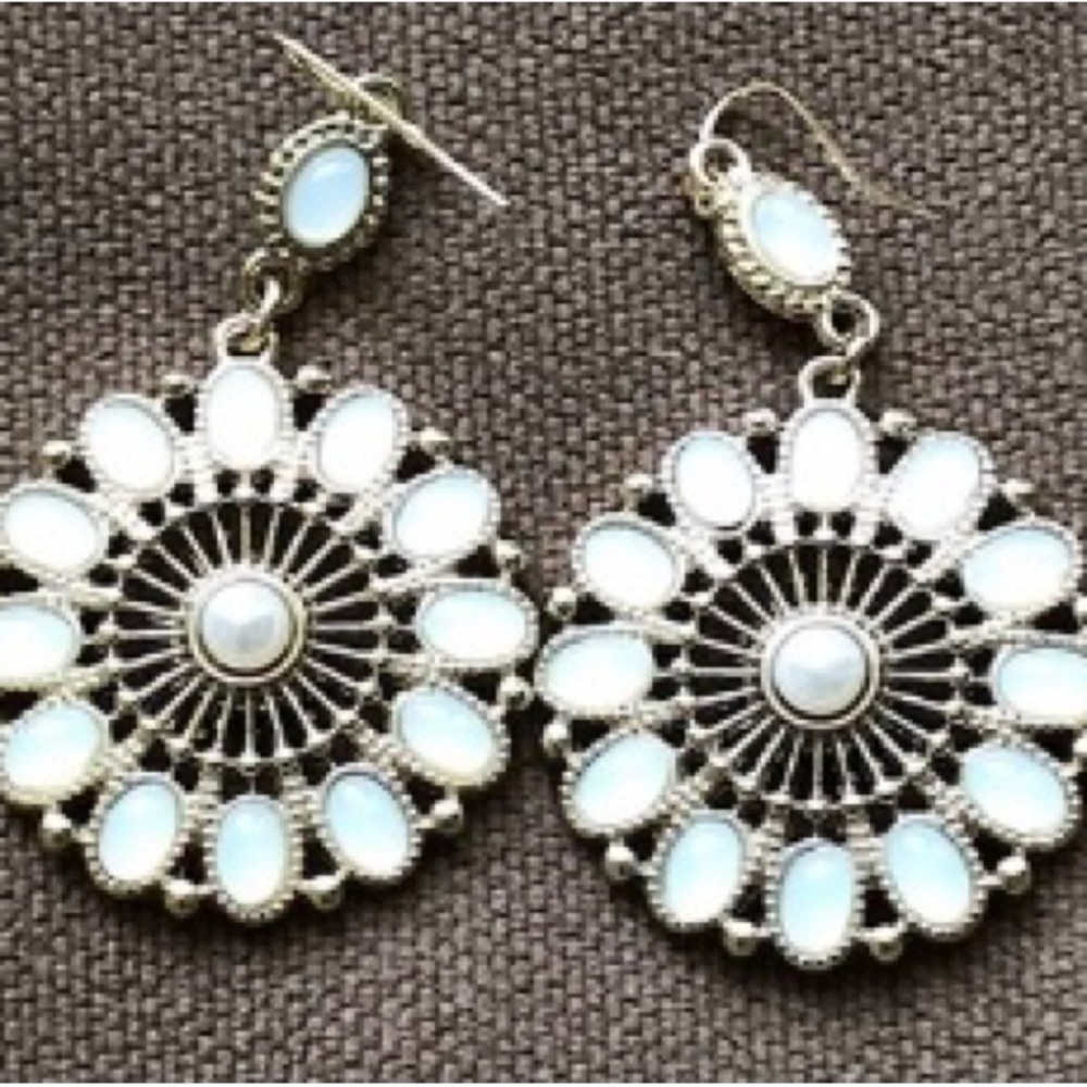 Lord & Taylor White Opalescent Circular Boho Earrings - Picture 5 of 7